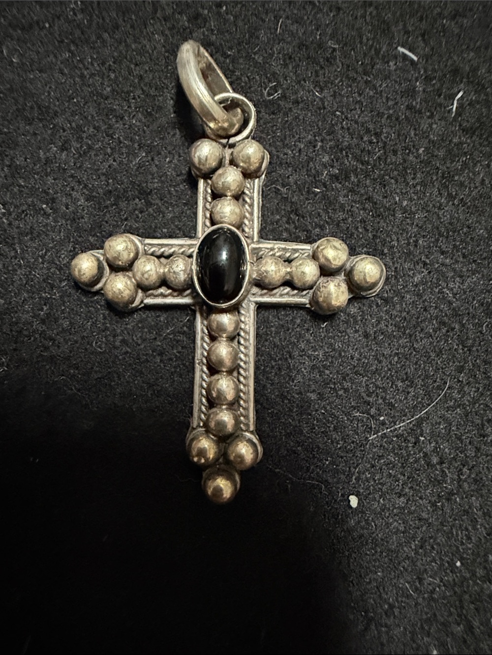 Source Unknown Sterling Silver Cross Pendant with Black Onyx